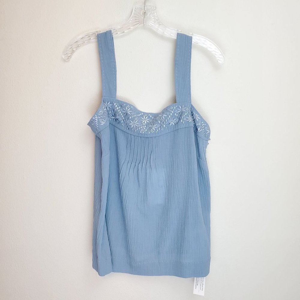 Wrap London chambray crinkle texture embroidered tank